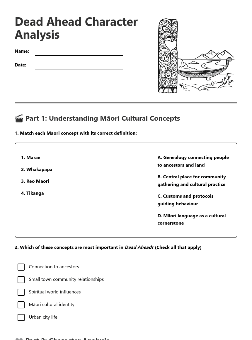 Dead Ahead Character Analysis worksheet preview