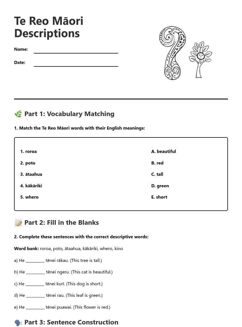 Te Reo Māori Descriptions