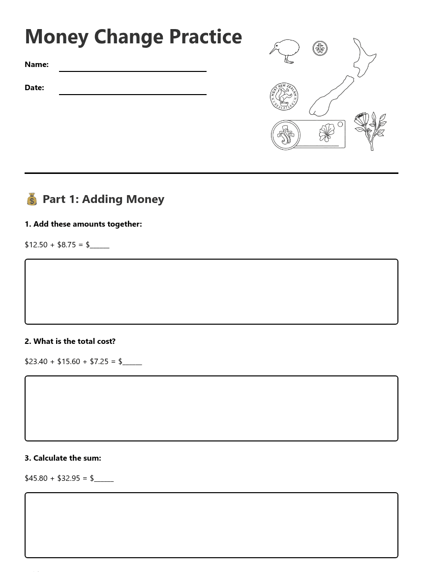 Money Change Practice worksheet preview