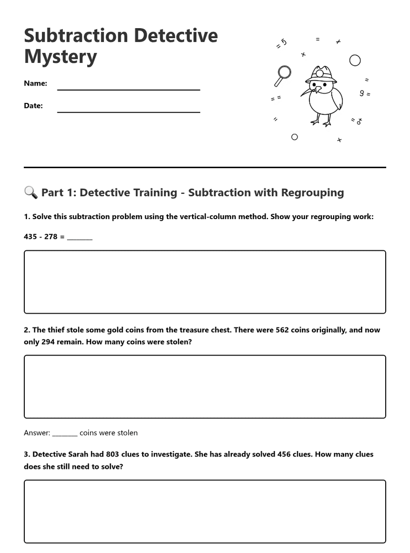 Subtraction Detective Mystery