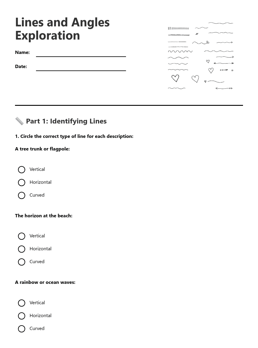 Lines and Angles Exploration worksheet preview