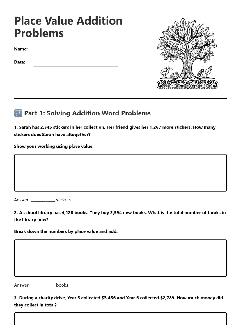 Place Value Addition Problems