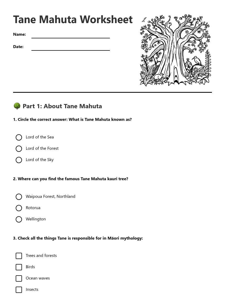 Tane Mahuta Worksheet worksheet preview