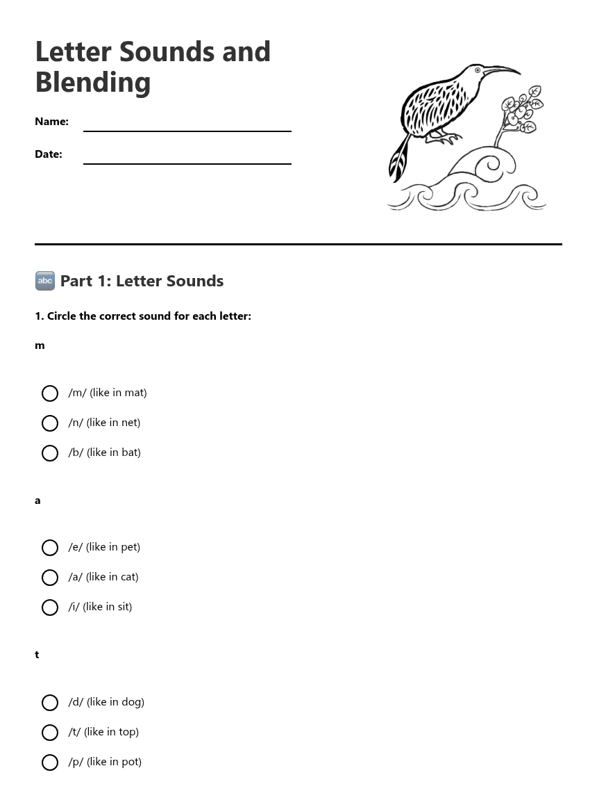 Letter Sounds and Blending worksheet preview