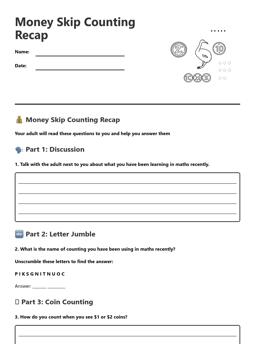 Money Skip Counting Recap worksheet preview