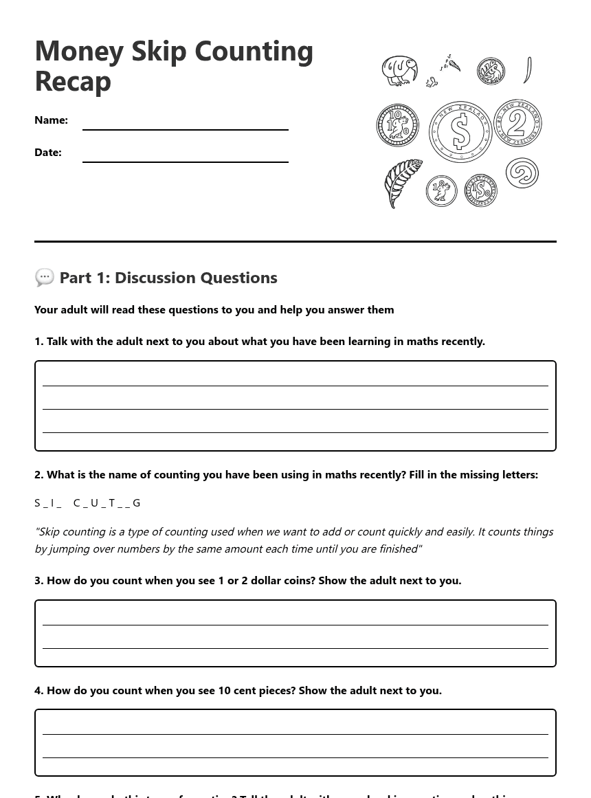 Money Skip Counting Recap worksheet preview