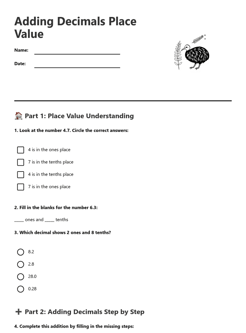 Adding Decimals Place Value