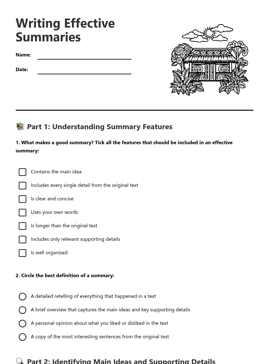 Writing Effective Summaries worksheet preview