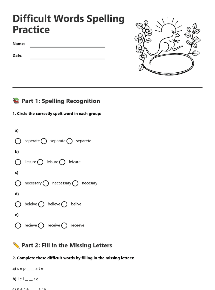 Difficult Words Spelling Practice