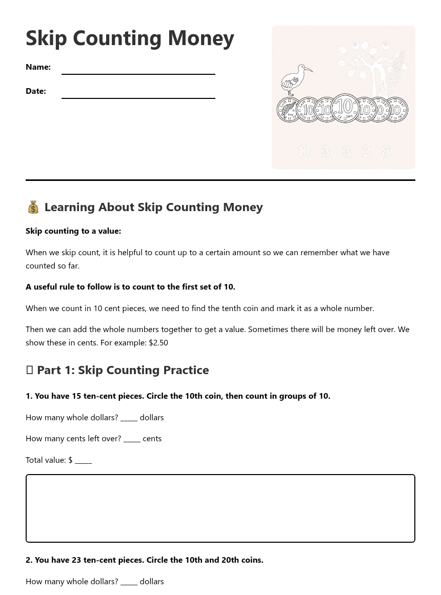 Skip Counting Money worksheet preview
