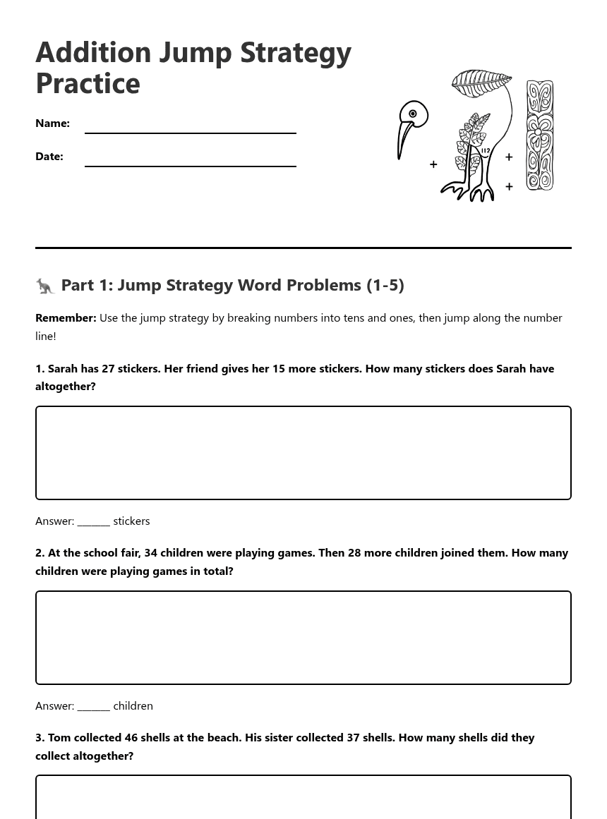 Addition Jump Strategy Practice worksheet preview