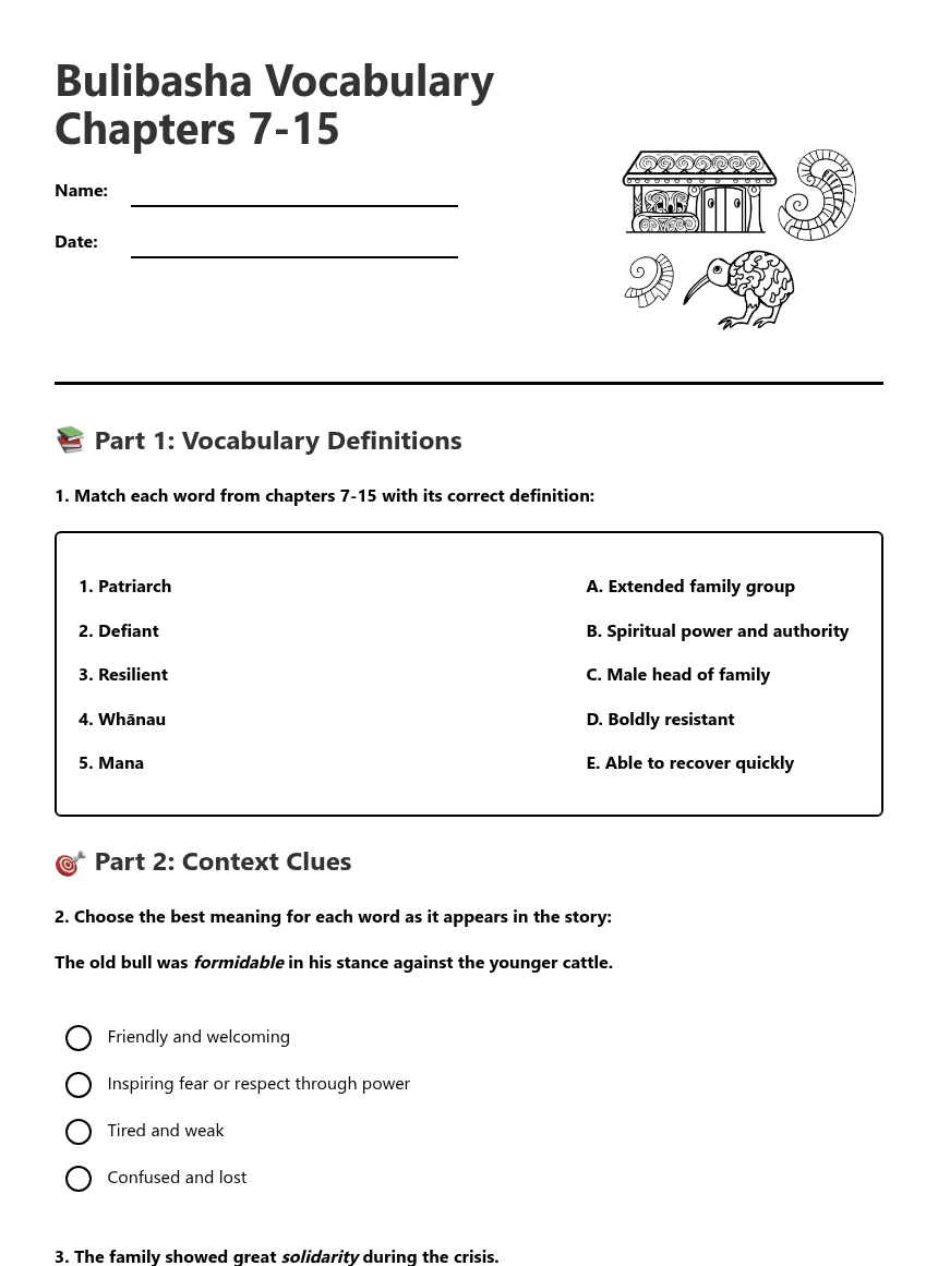 Bulibasha Vocabulary Chapters 7-15 worksheet preview