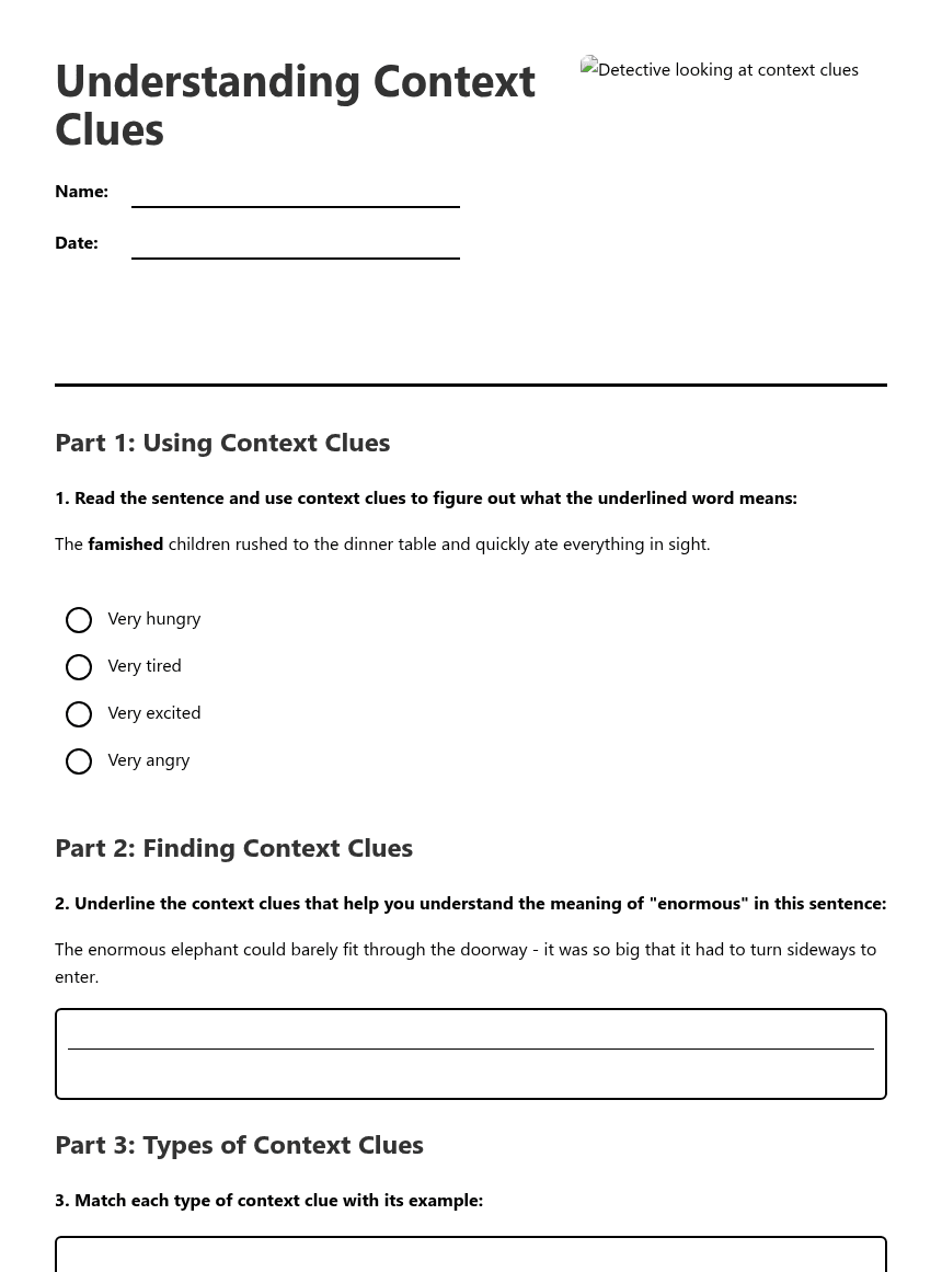 Understanding Context Clues worksheet preview
