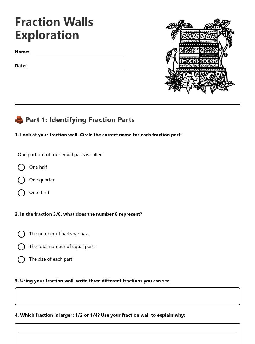 Fraction Walls Exploration worksheet preview