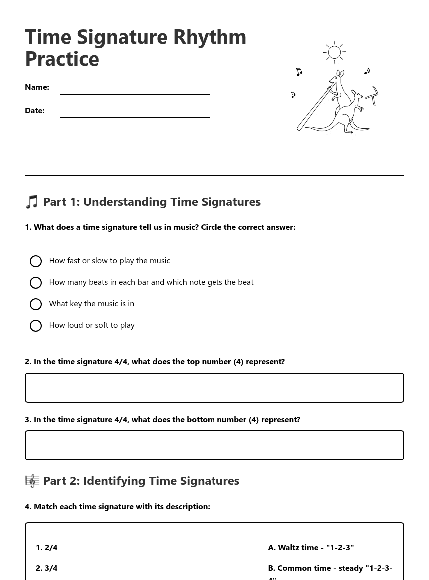 Time Signature Rhythm Practice worksheet preview