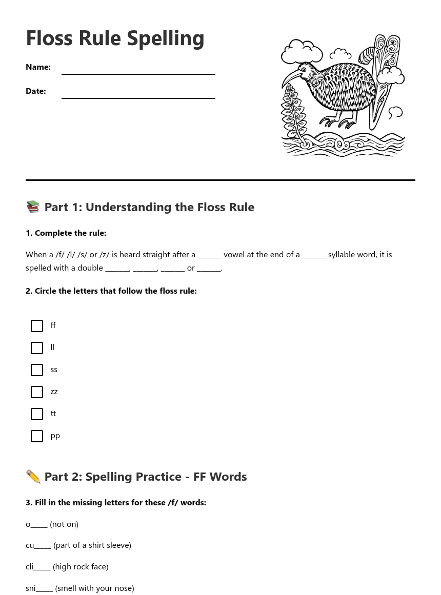 Floss Rule Spelling worksheet preview