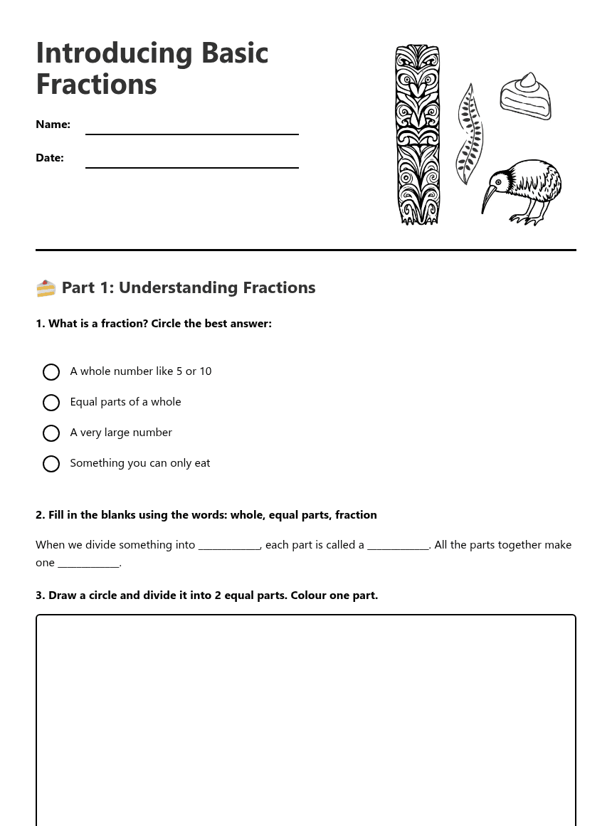 Introducing Basic Fractions worksheet preview