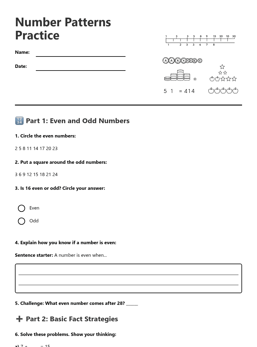 Number Patterns Practice worksheet preview