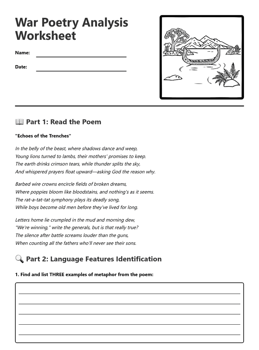 War Poetry Analysis Worksheet