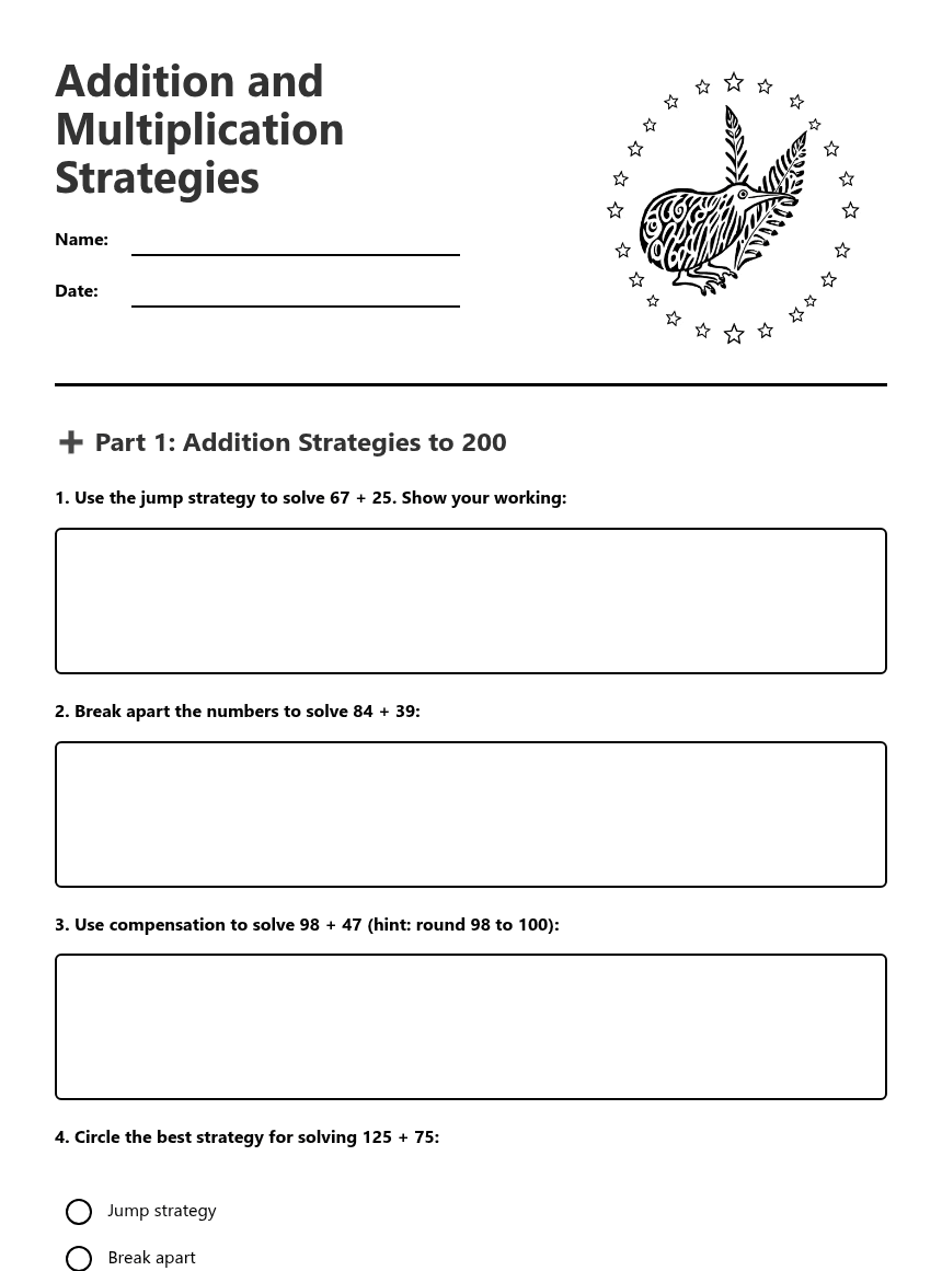 Addition and Multiplication Strategies worksheet preview