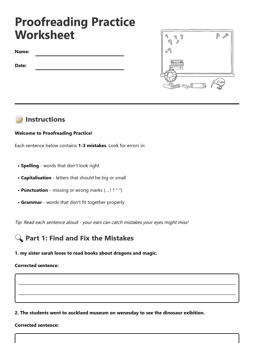 Proofreading Practice Worksheet worksheet preview