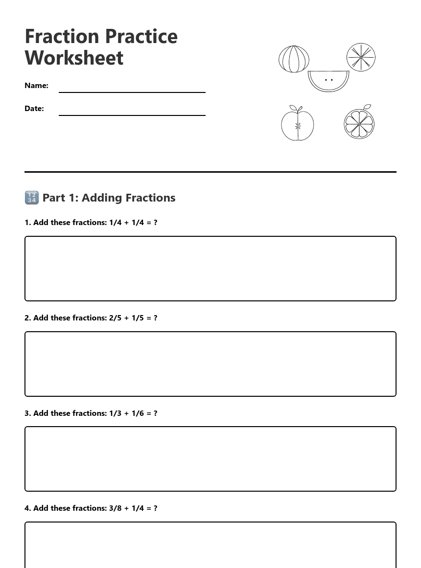 Fraction Practice Worksheet worksheet preview