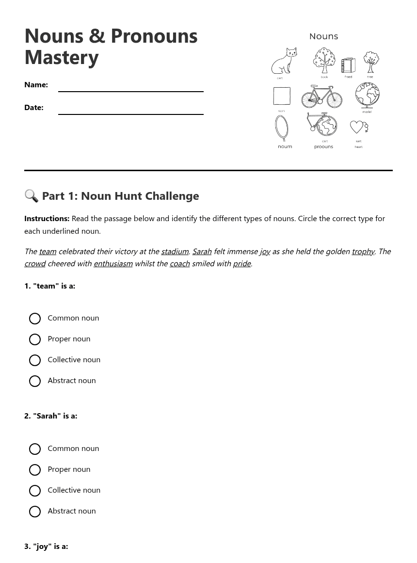 Nouns & Pronouns Mastery worksheet preview
