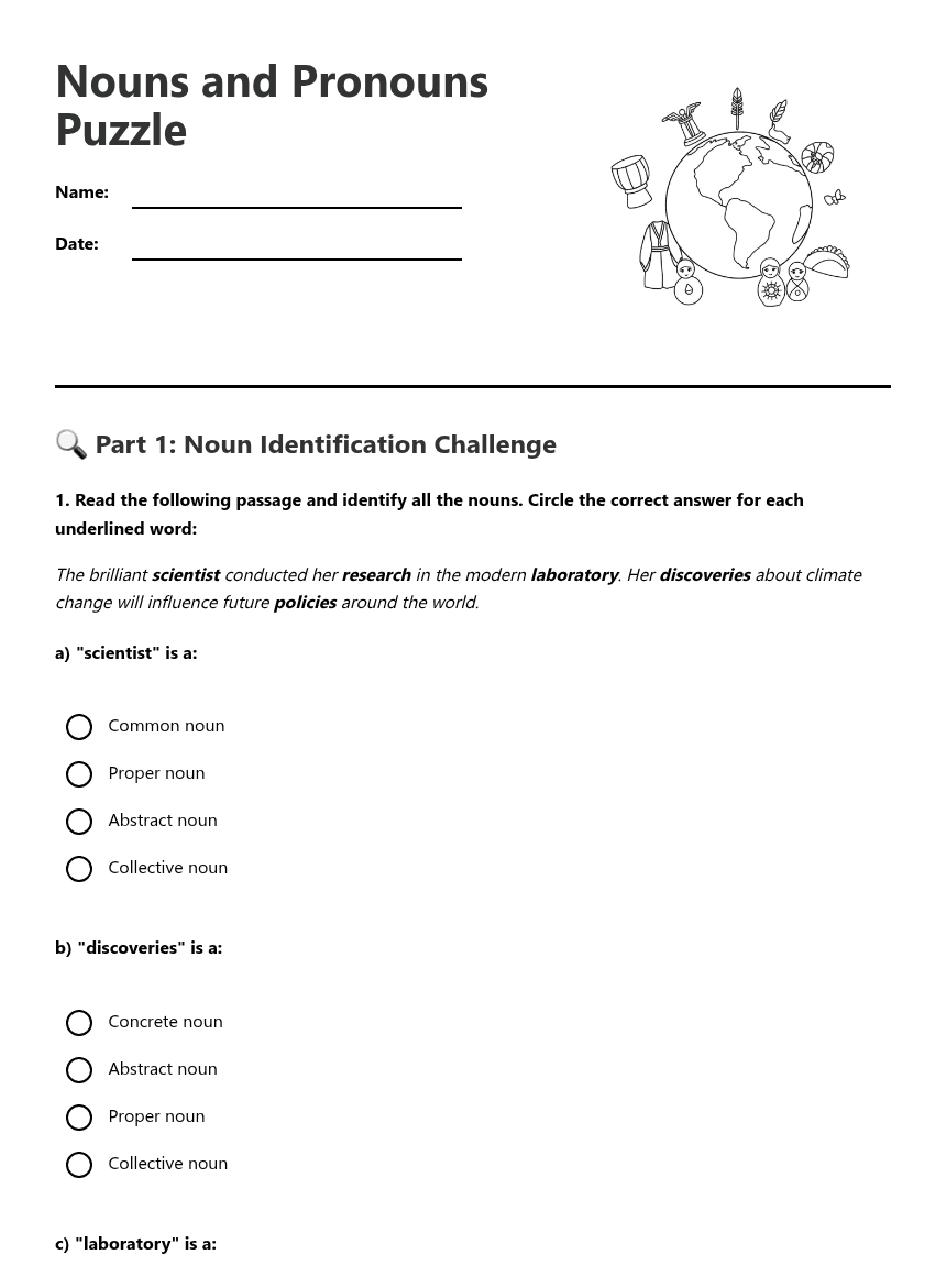 Nouns and Pronouns Puzzle worksheet preview