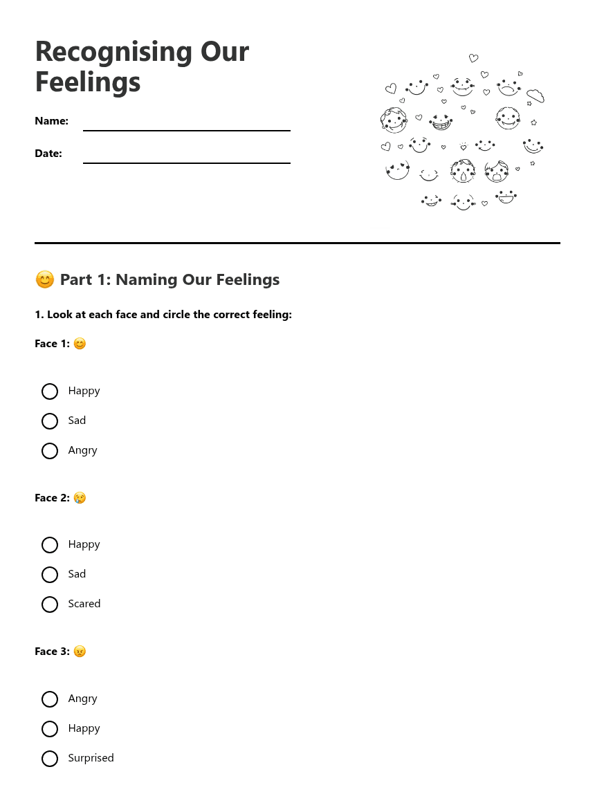 Recognising Our Feelings worksheet preview