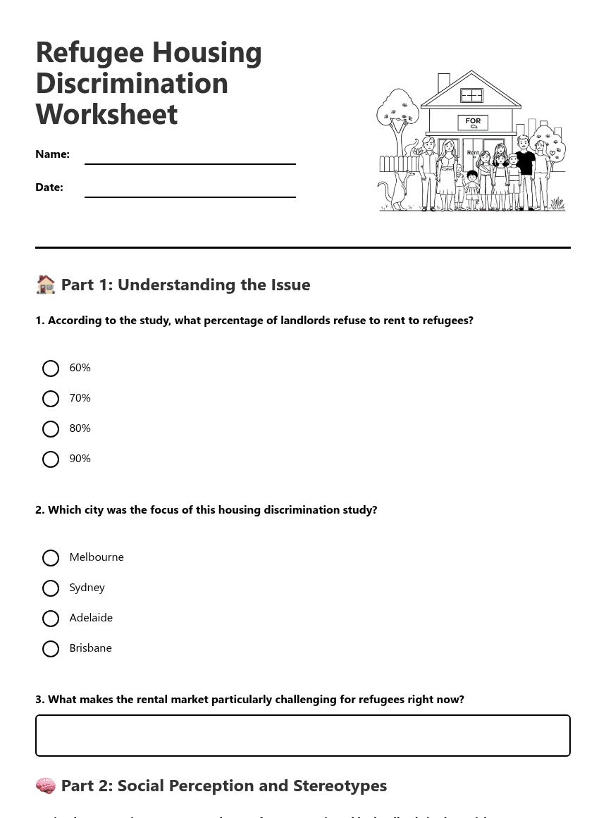 Refugee Housing Discrimination Worksheet worksheet preview