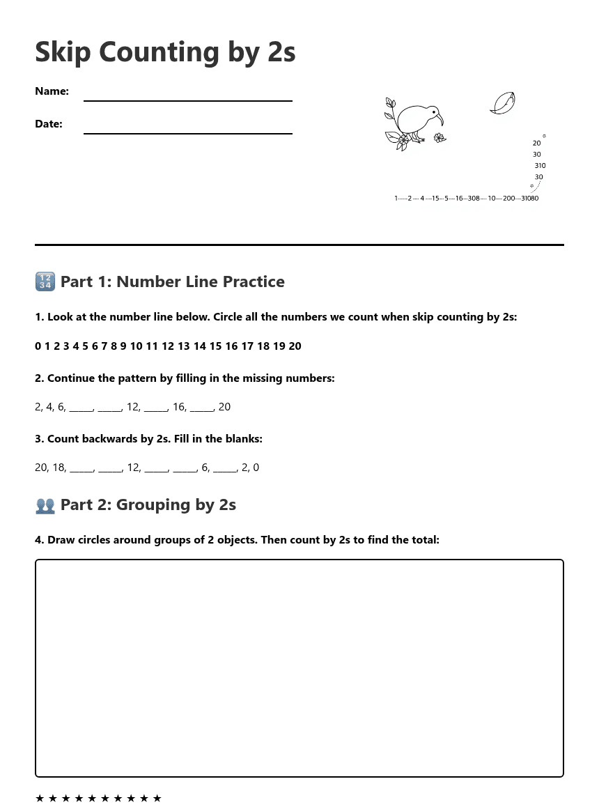 Skip Counting by 2s worksheet preview