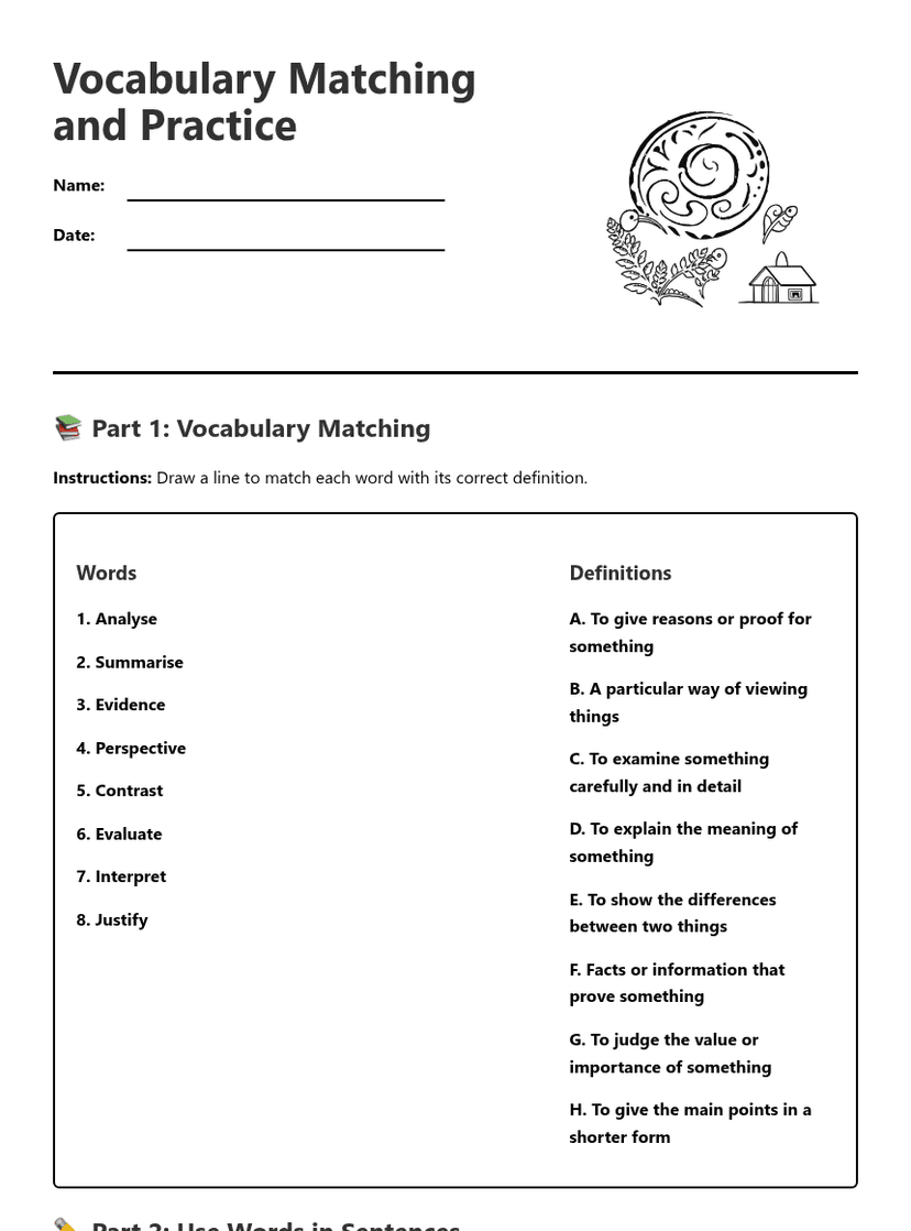 Vocabulary Matching and Practice