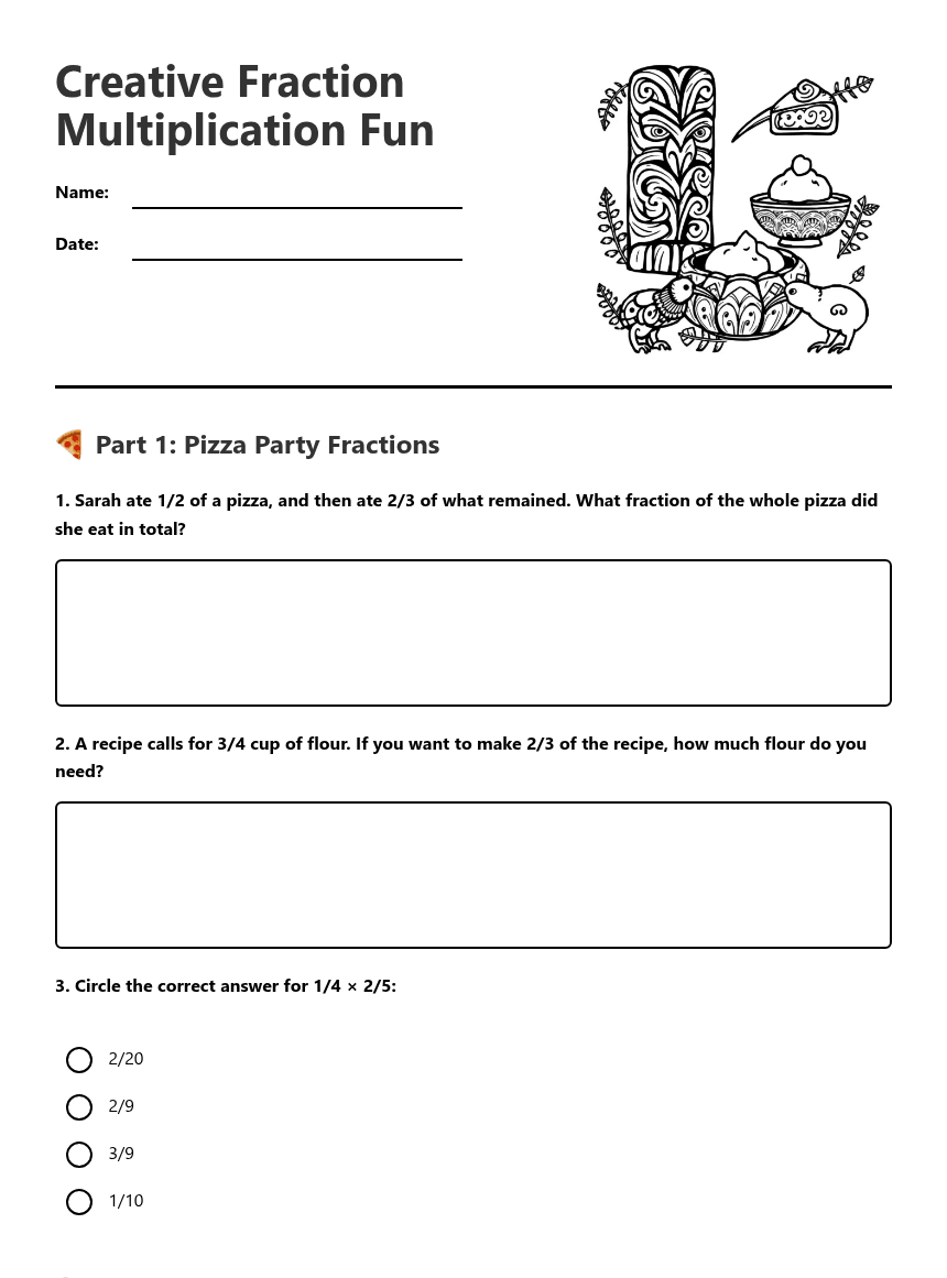 Creative Fraction Multiplication Fun worksheet preview