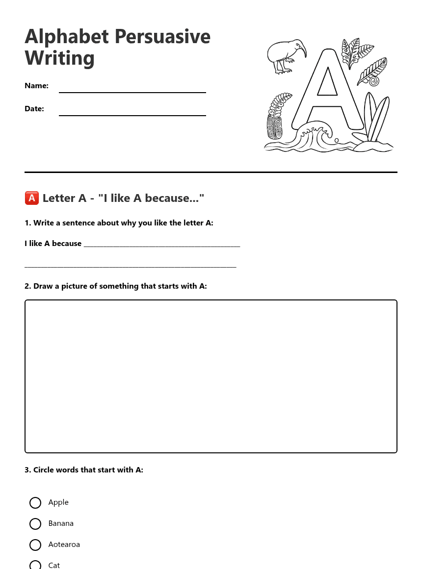Alphabet Persuasive Writing worksheet preview