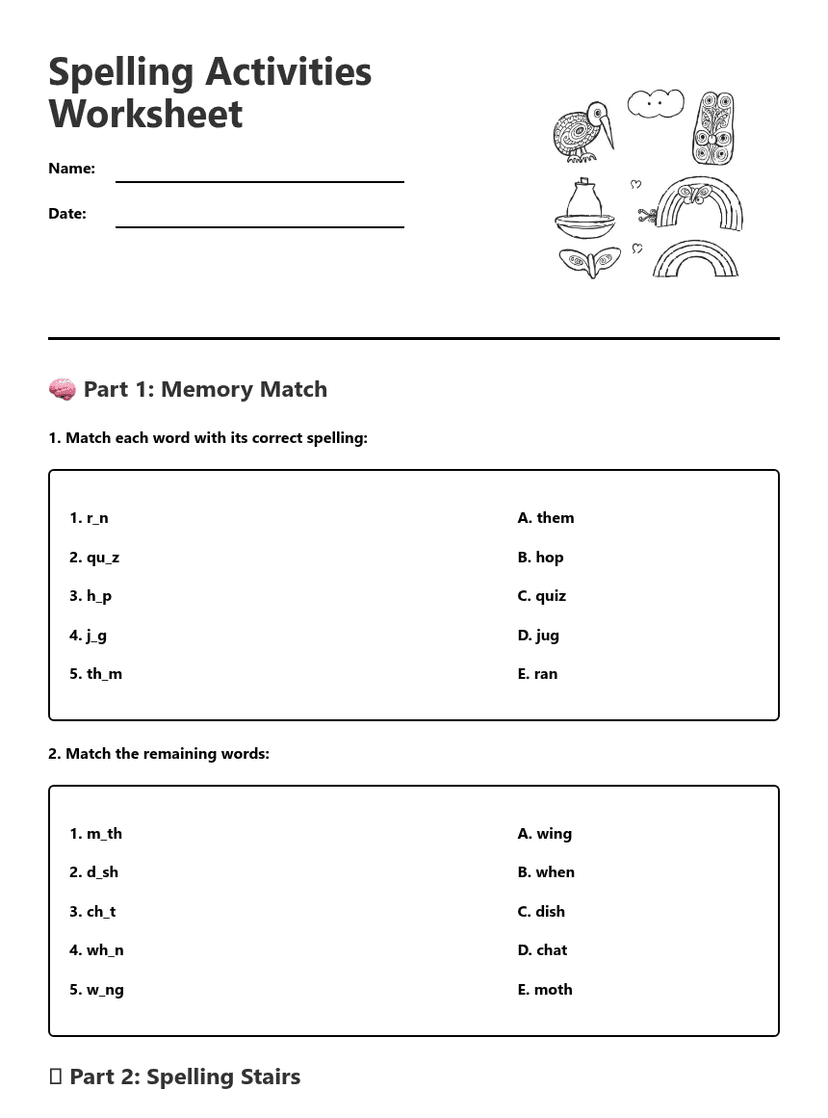 Spelling Activities Worksheet