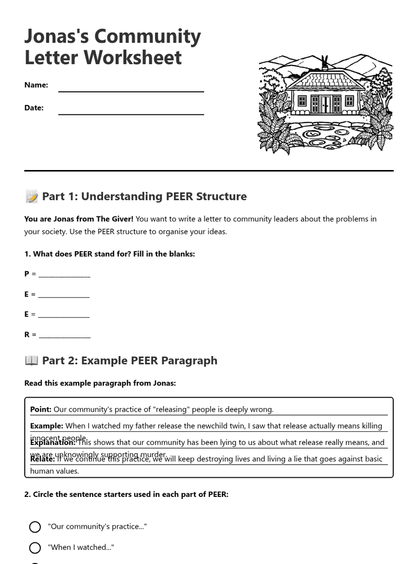 Jonas's Community Letter Worksheet