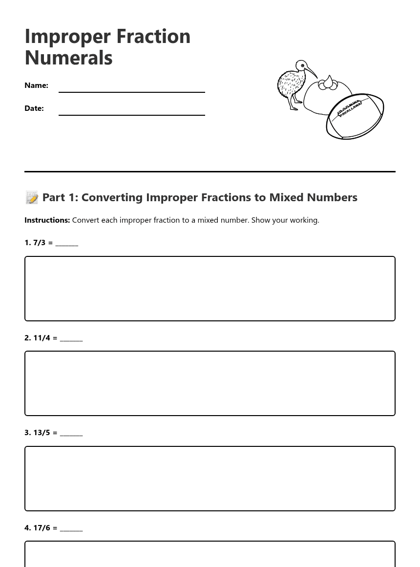 Improper Fraction Numerals worksheet preview