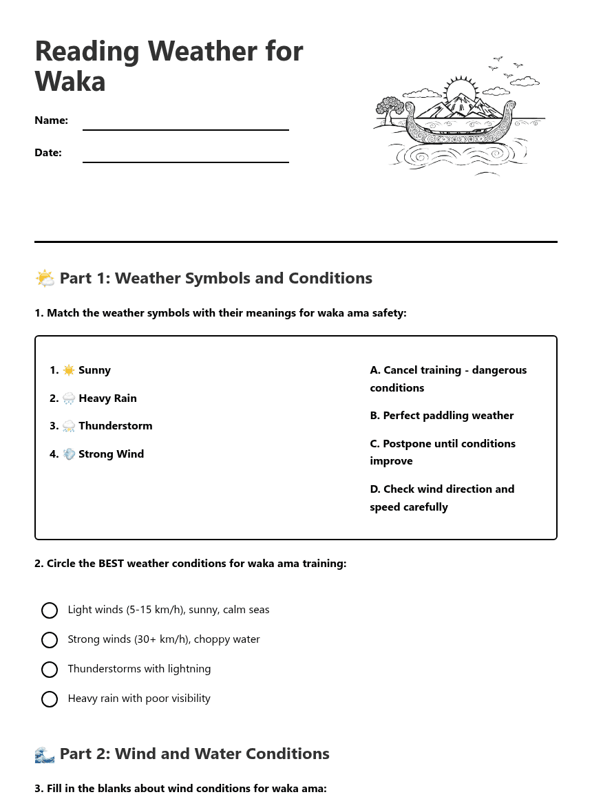 Reading Weather for Waka worksheet preview