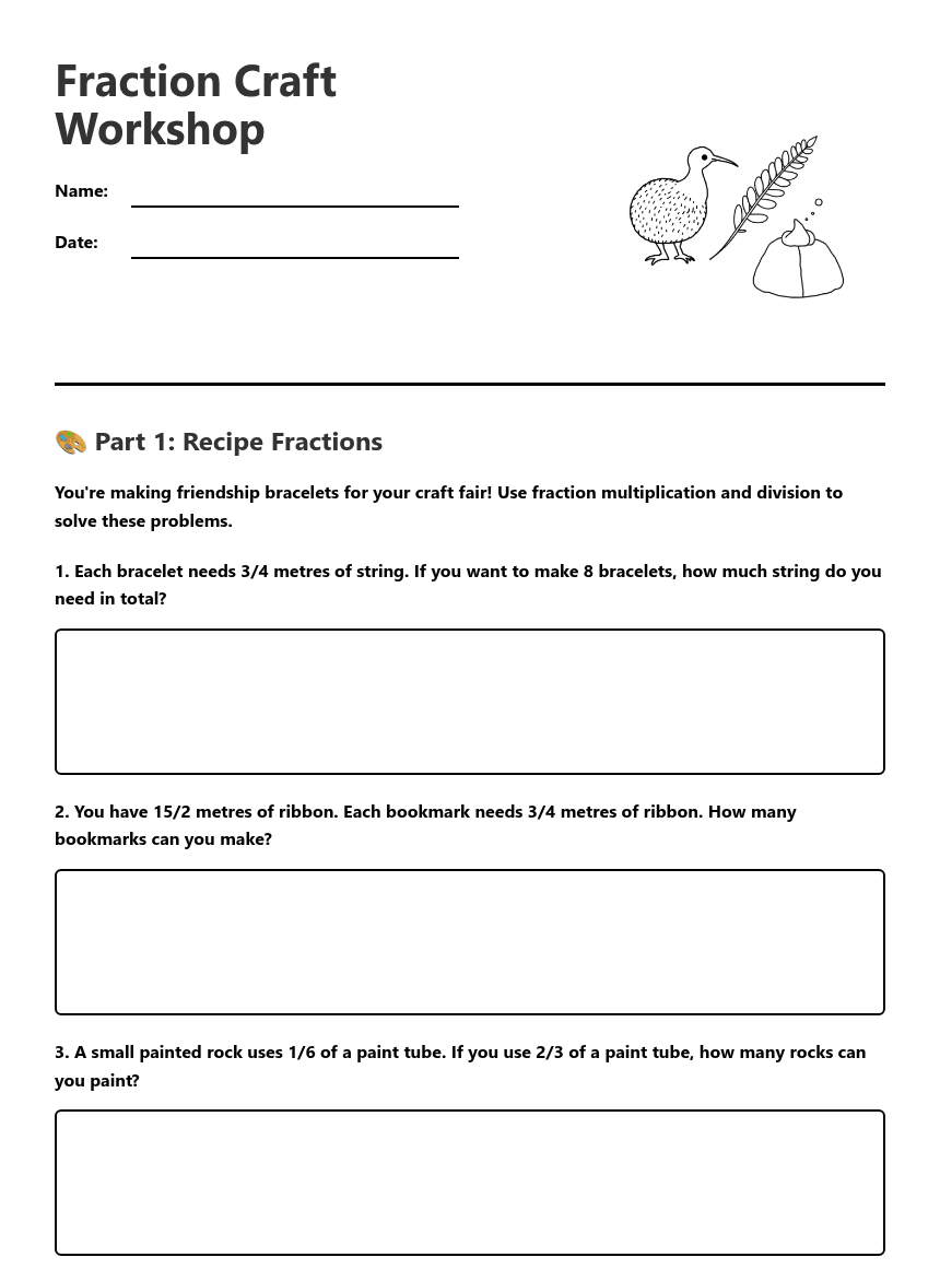 Fraction Craft Workshop worksheet preview