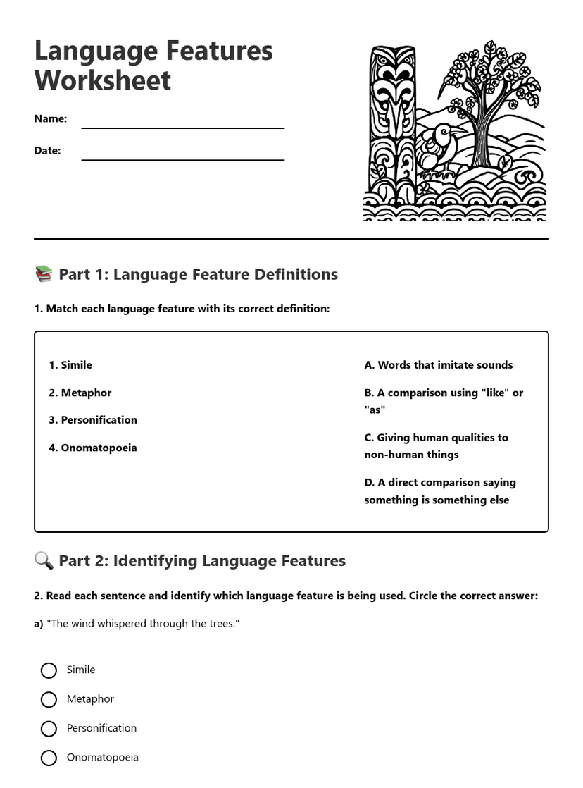 Language Features Worksheet