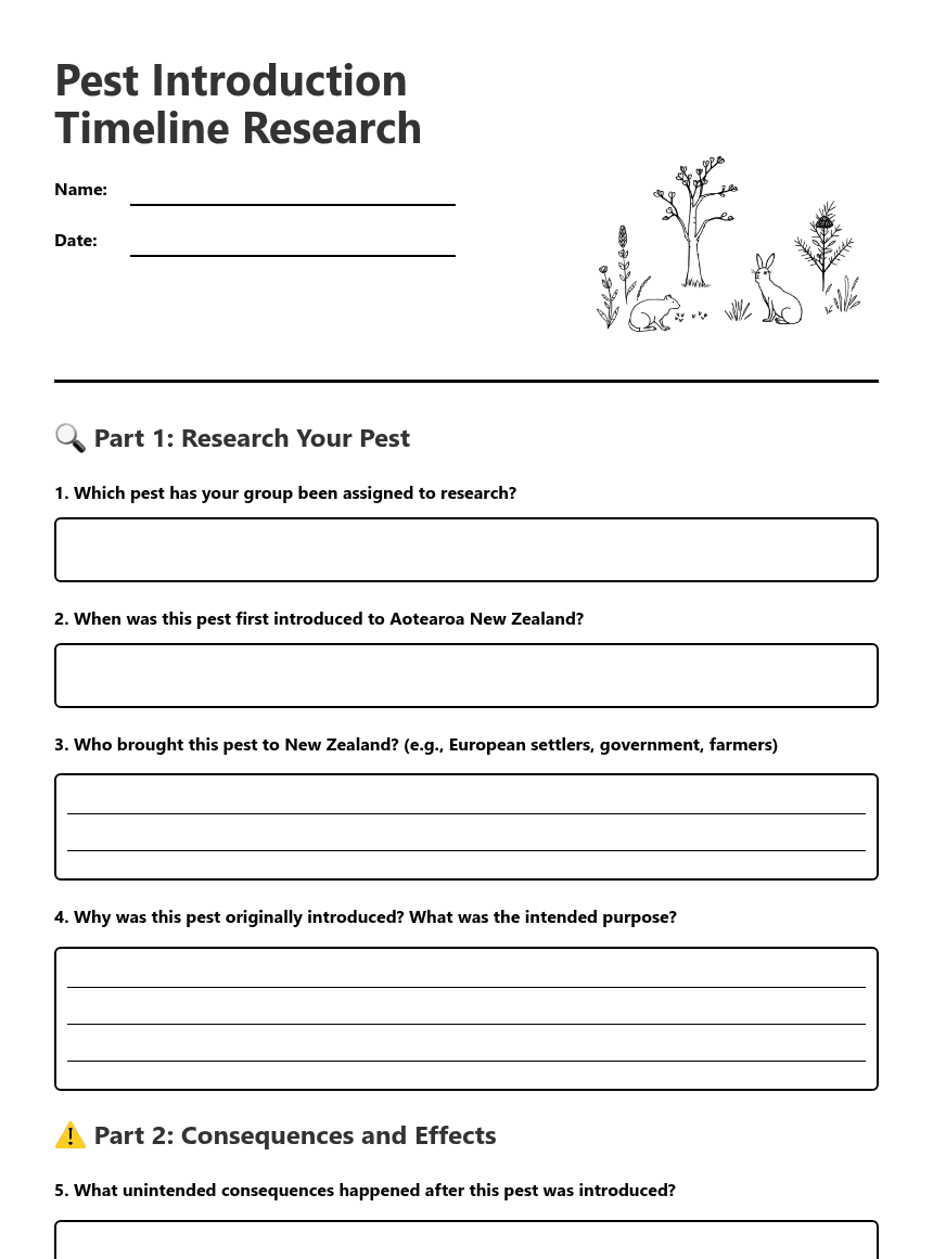 Pest Introduction Timeline Research worksheet preview