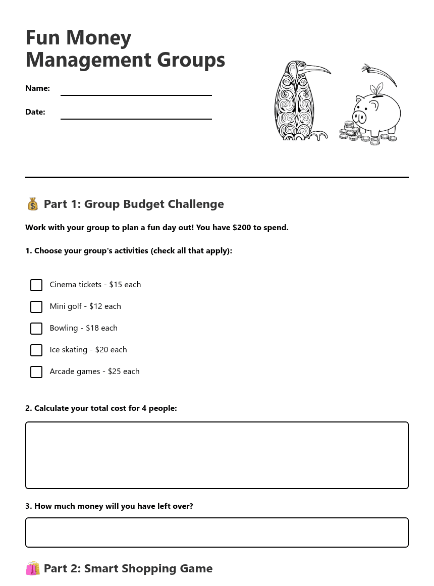 Fun Money Management Groups worksheet preview