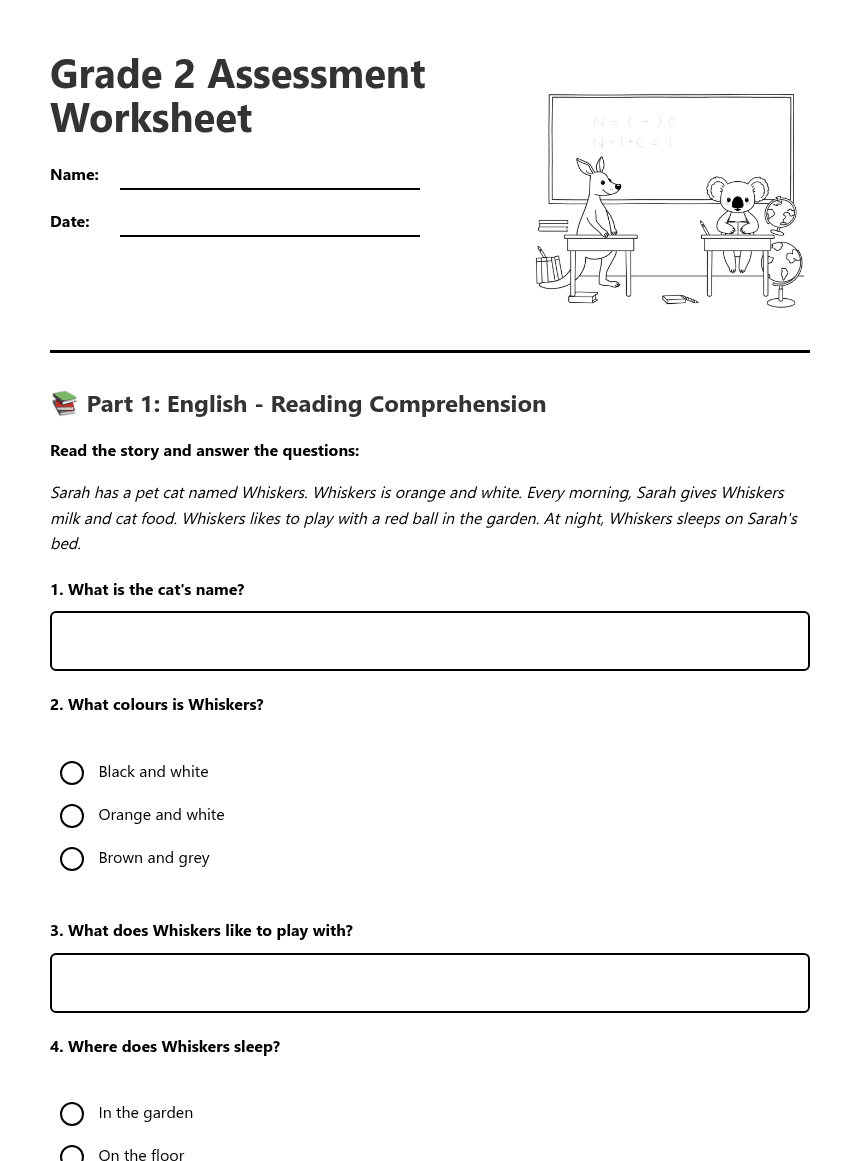 Grade 2 Assessment Worksheet worksheet preview