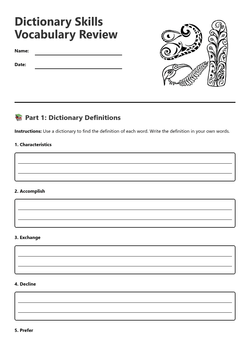 Dictionary Skills Vocabulary Review worksheet preview