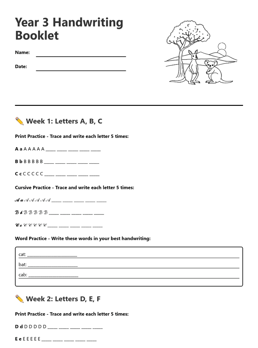 Year 3 Handwriting Booklet