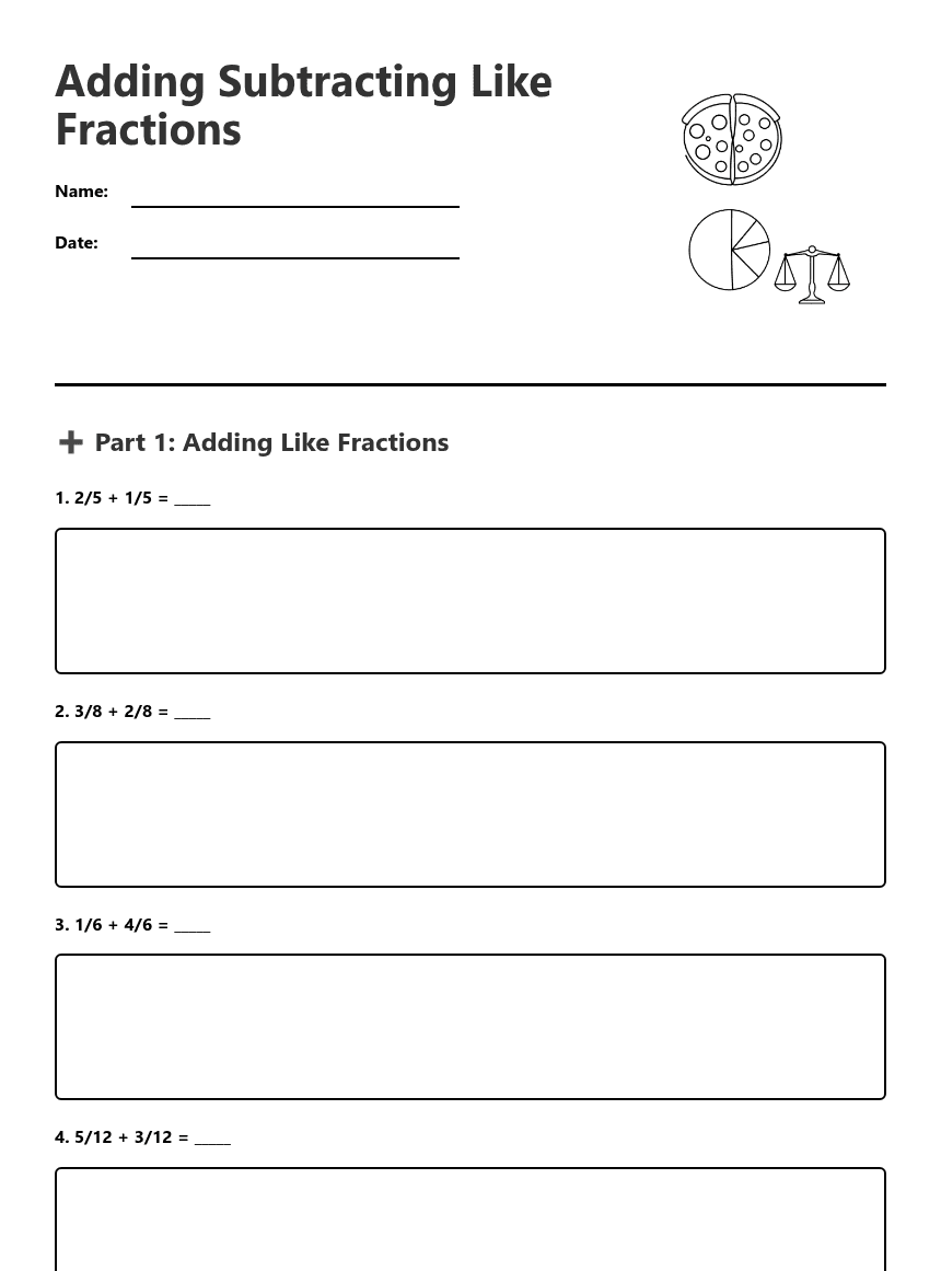 Adding Subtracting Like Fractions worksheet preview