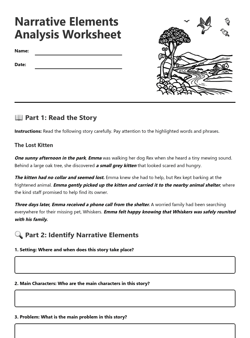 Narrative Elements Analysis Worksheet worksheet preview