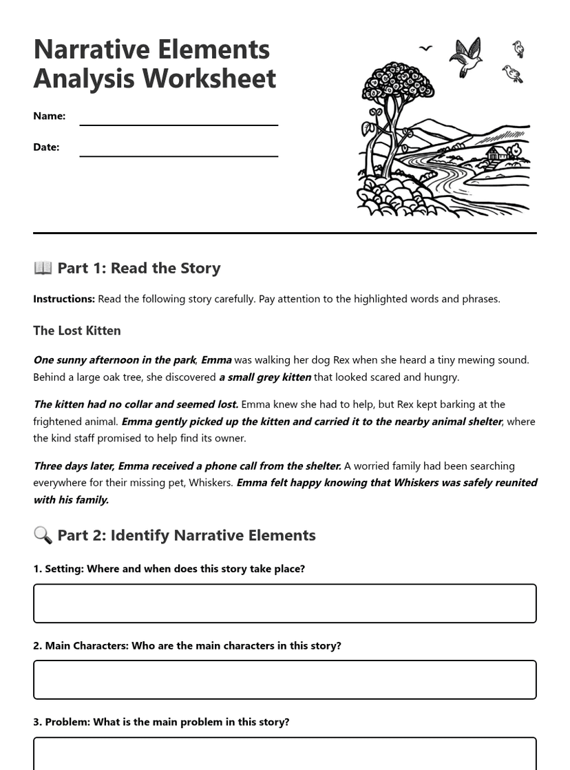 Narrative Elements Analysis Worksheet