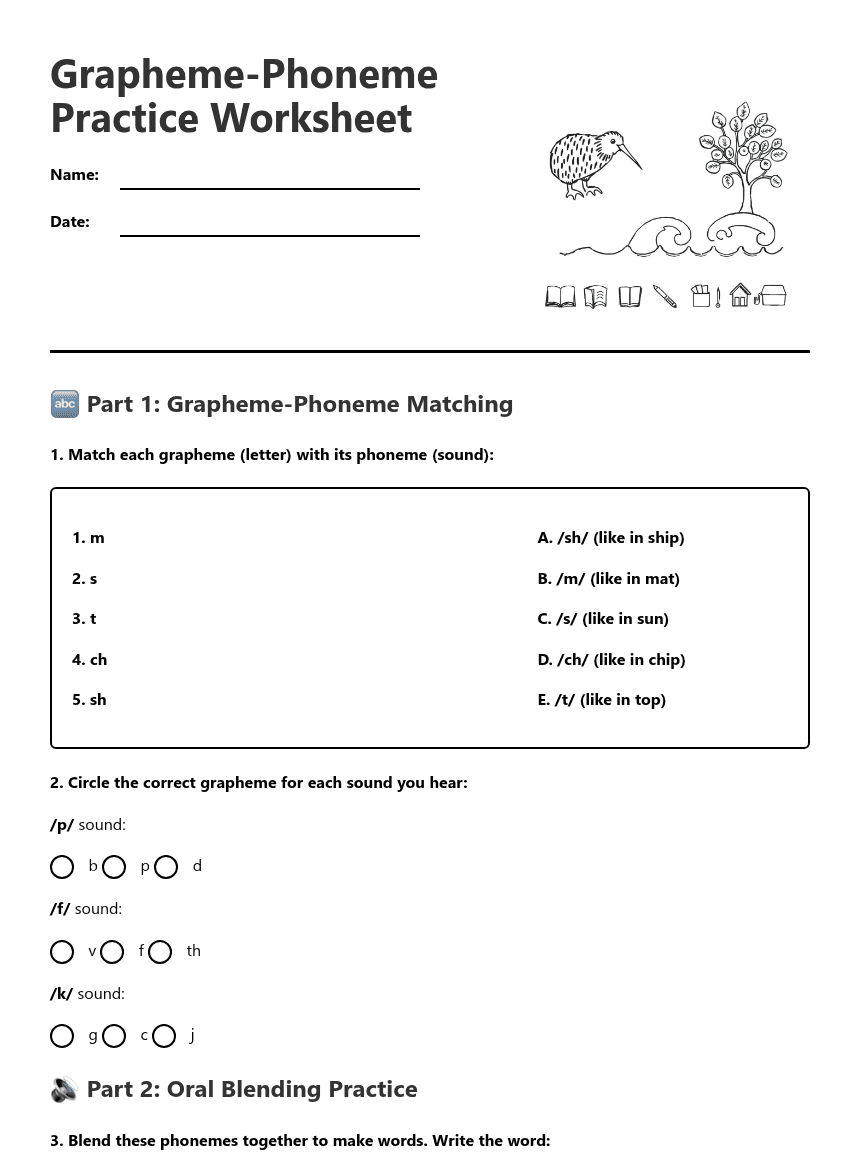 Grapheme-Phoneme Practice Worksheet worksheet preview