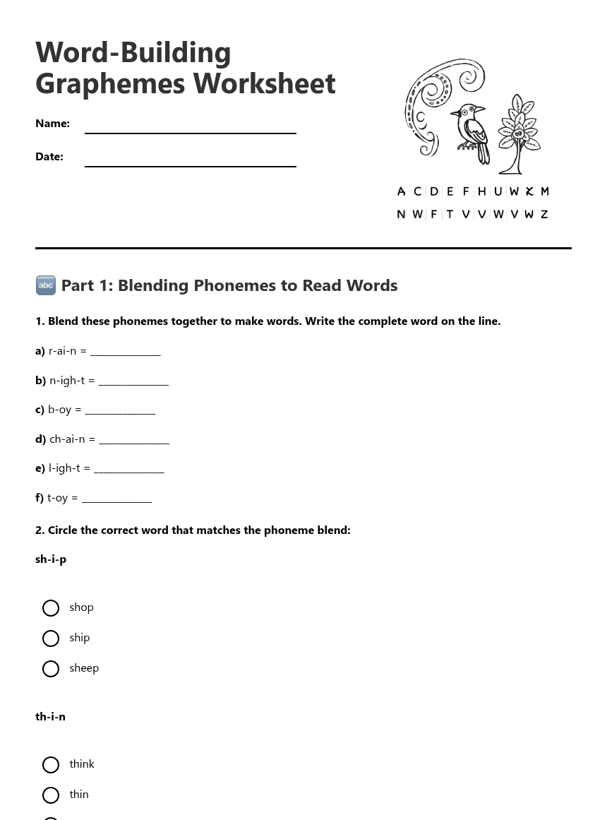 Word-Building Graphemes Worksheet worksheet preview